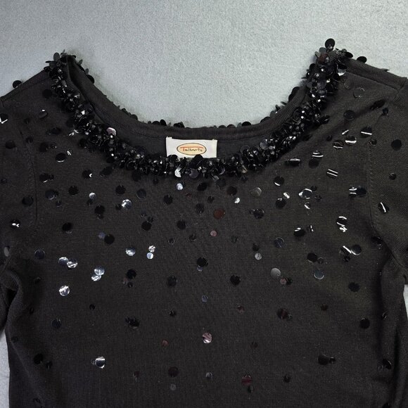Talbots Sweater Women M Black Beaded Sequin Silk Blend Hollywood Glam Holiday - Picture 3 of 11